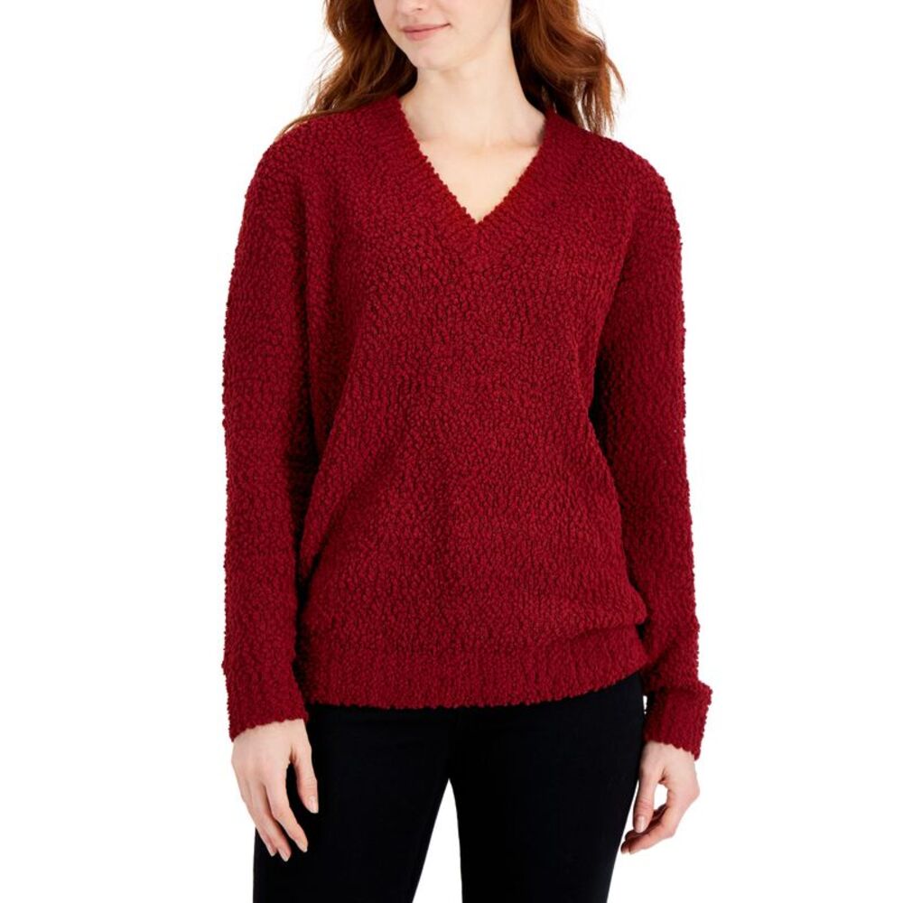 Style & Co Womens Teddy Boucle V Neck Sweater